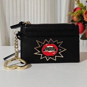New Victoria's Secret Black Lip Cardholder Case Keychain Wallet